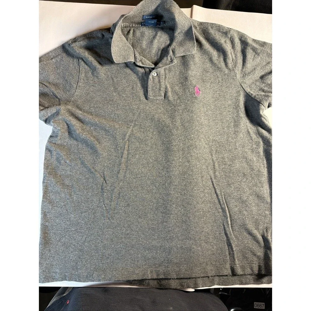 Polo Ralph Lauren Boy’s Dark Grey Short Sleeve Polo L Shirt Classic Fit Cotton